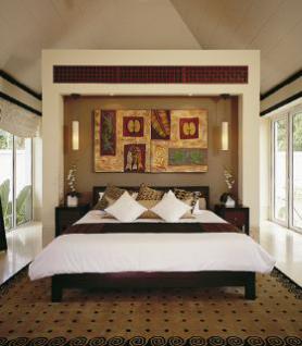 Jeden z pokojů hotelu Banyan Tree Seychelles, Mahé
